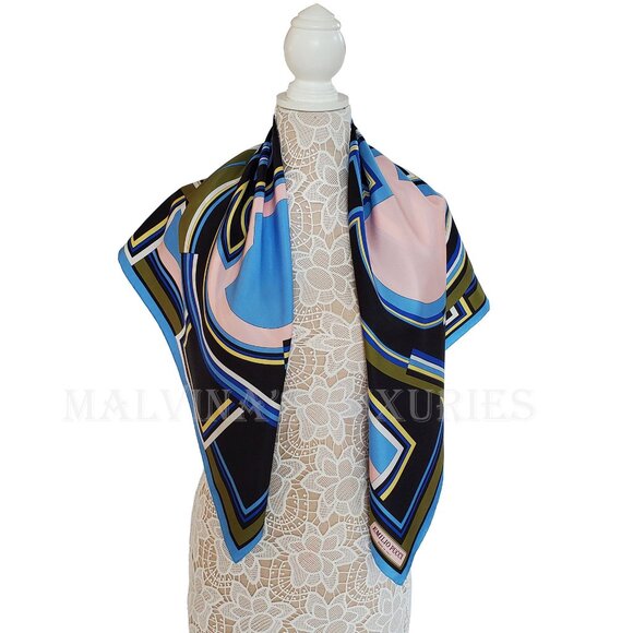 EMILIO PUCCI SCARF MULTI-COLORED VIBRANT PRINT SIGNATURE LOGO SQUARE SCARF 34" - Picture 8 of 15